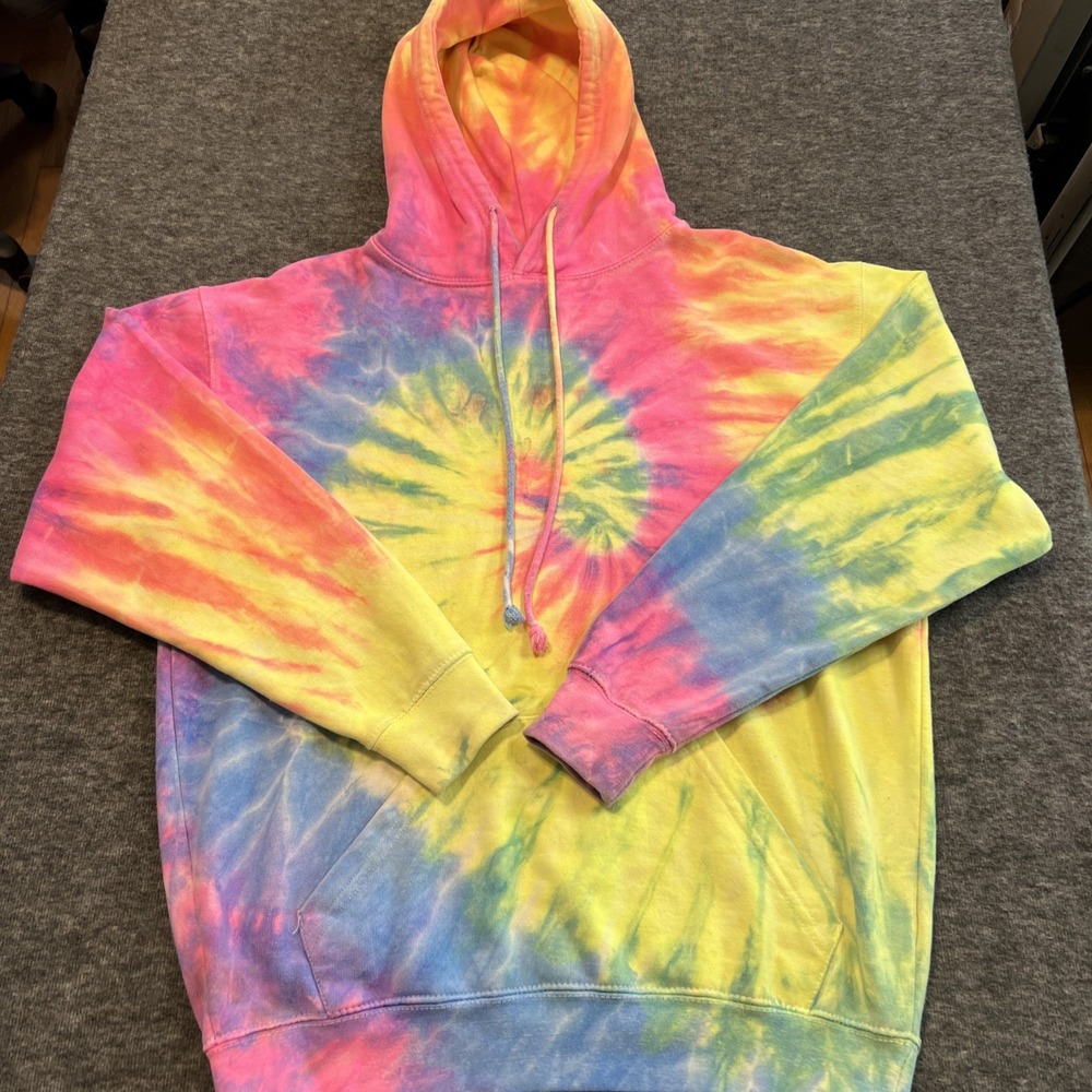 Exist Tie Dye Hoodie Long Sleeve Size MED Kangaroo Pocket Pink Yellow‎ RTW!